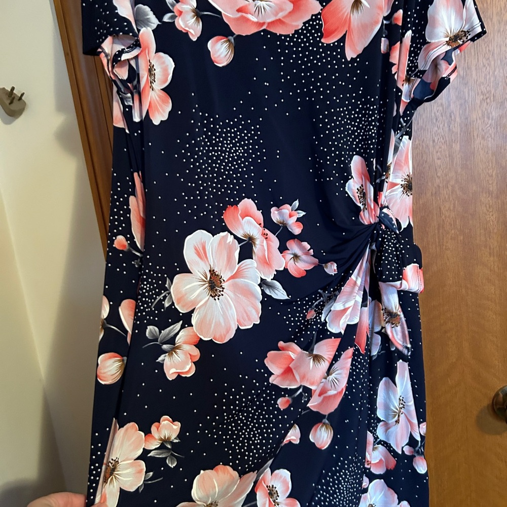 Navy Floral Sheath Dress with Pink Cherry Blossoms Party Dress - Picture 6 of 8